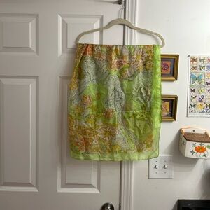 Vintage silk 70s paisley green scarf - head scarf